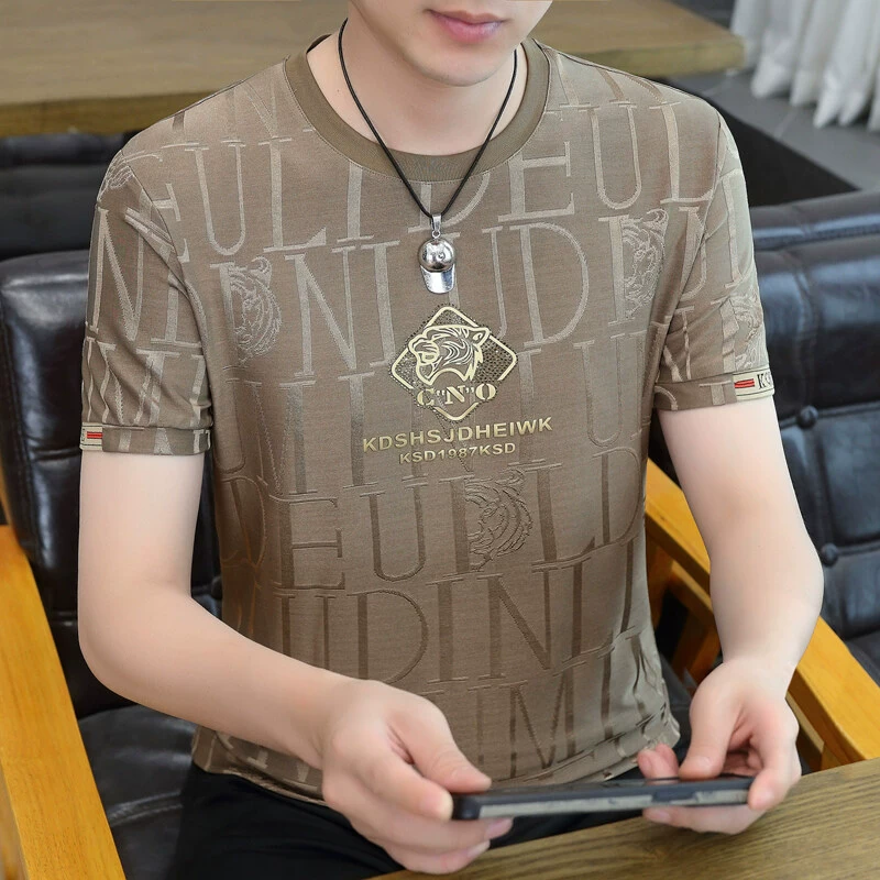 Мужская футболка с круглым вырезом, тонкая, короткая, из ледяного шелка, повседневная, дышащая, с коротким рукавом, новинка лета 2025 года