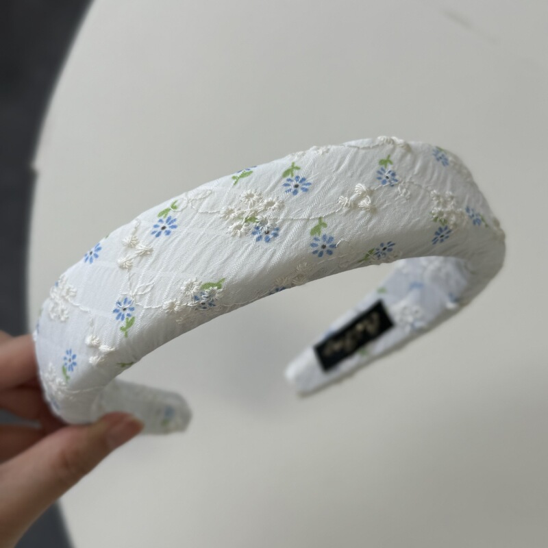 森系刺繍砕花カチューシャレディース2025春夏新作格子縞優しい高級感ハイトップカチューシャ髪飾り|undefined