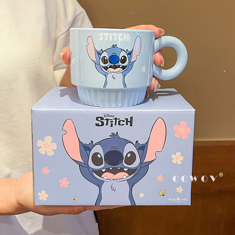 La nueva taza de regalo de cumpleaños apilada de cerámica Stitch, taza de agua, taza de alto valor para niñas, recuerdo para el hogar