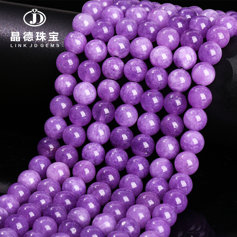 晶德珠宝 紫罗兰色K2玉髓圆珠散珠 浅紫色玉手链DIY饰品配件批发