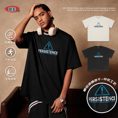 BE men's clothing | 2025 spring and summer new American retro loose small neckline fashion brand printing men's washing T-shirt