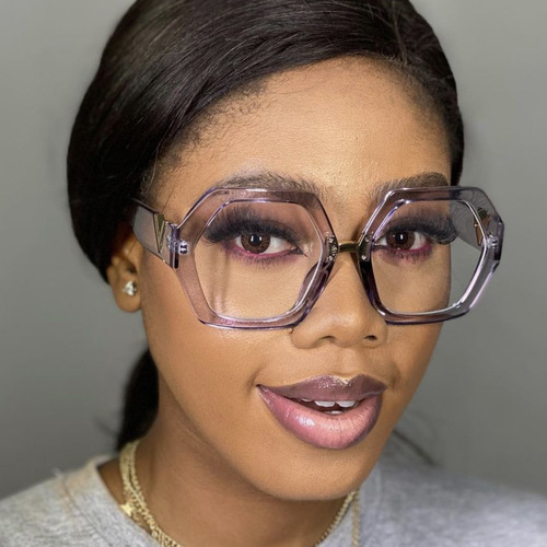 Personalized polygonal large frame glasses frame  new European and American V flat mirror trendy street photography anti-blue light glasses frame