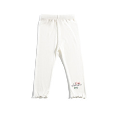 Summer Embroidered Print Girls' 7/8 Length Leggings with Mushroom Edge, Lightweight and Versatile Children's Pants in Random Style