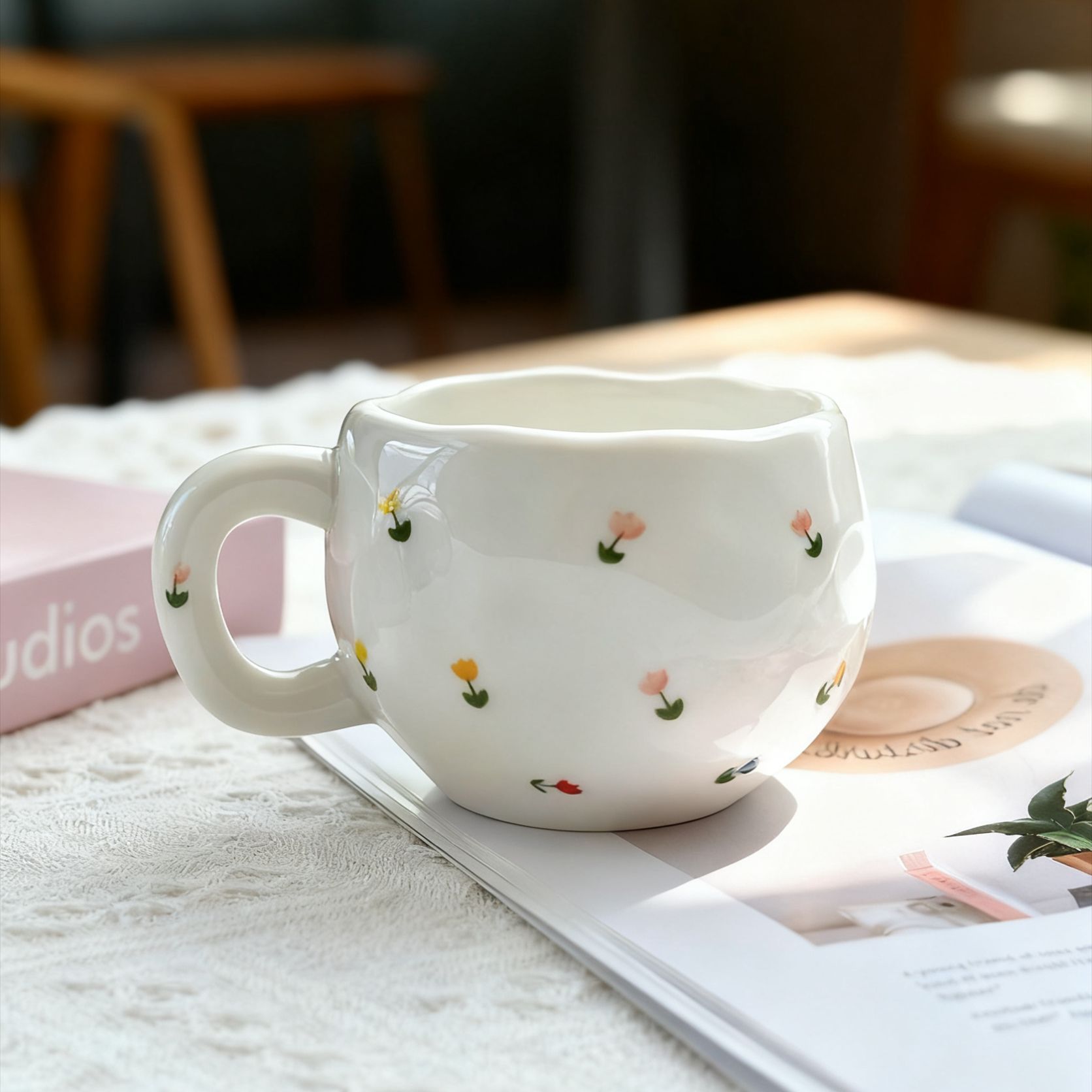 Esmalte coreano pintado a mano taza de café de cerámica con platos de alto valor de marca de rayas de taza de agua de lattes