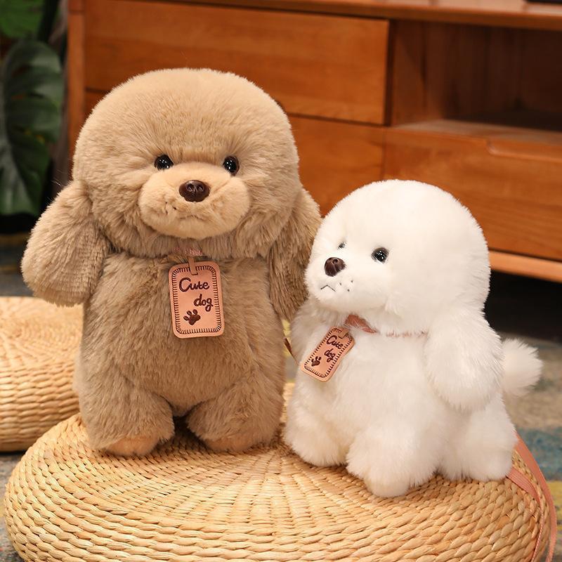 Muñeca de perro de pelo largo, muñeca de cachorro, muñeca de perro de peluche lindo, fregona, caniche, perro de cuerda creativo