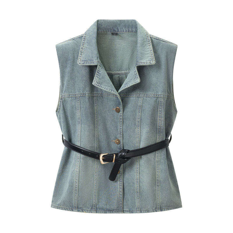 2026 Summer New Style Denim Vest with Lapel Collar, Thin Waist-Cinching Sleeveless Shirt, Vest Top for Women