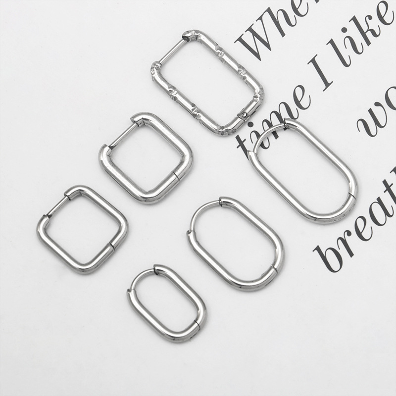 Stainless Steel Trendy Niche Fashion Personality Temperament Simple Square Oval Titanium Steel Earrings Earrings for Men and Women