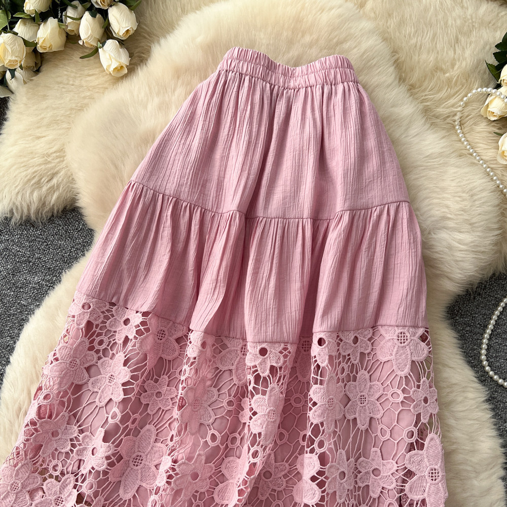 Damen A-linien Midirock Mit Spitzen-einsätzen Und Blumenmuster_voghion.com