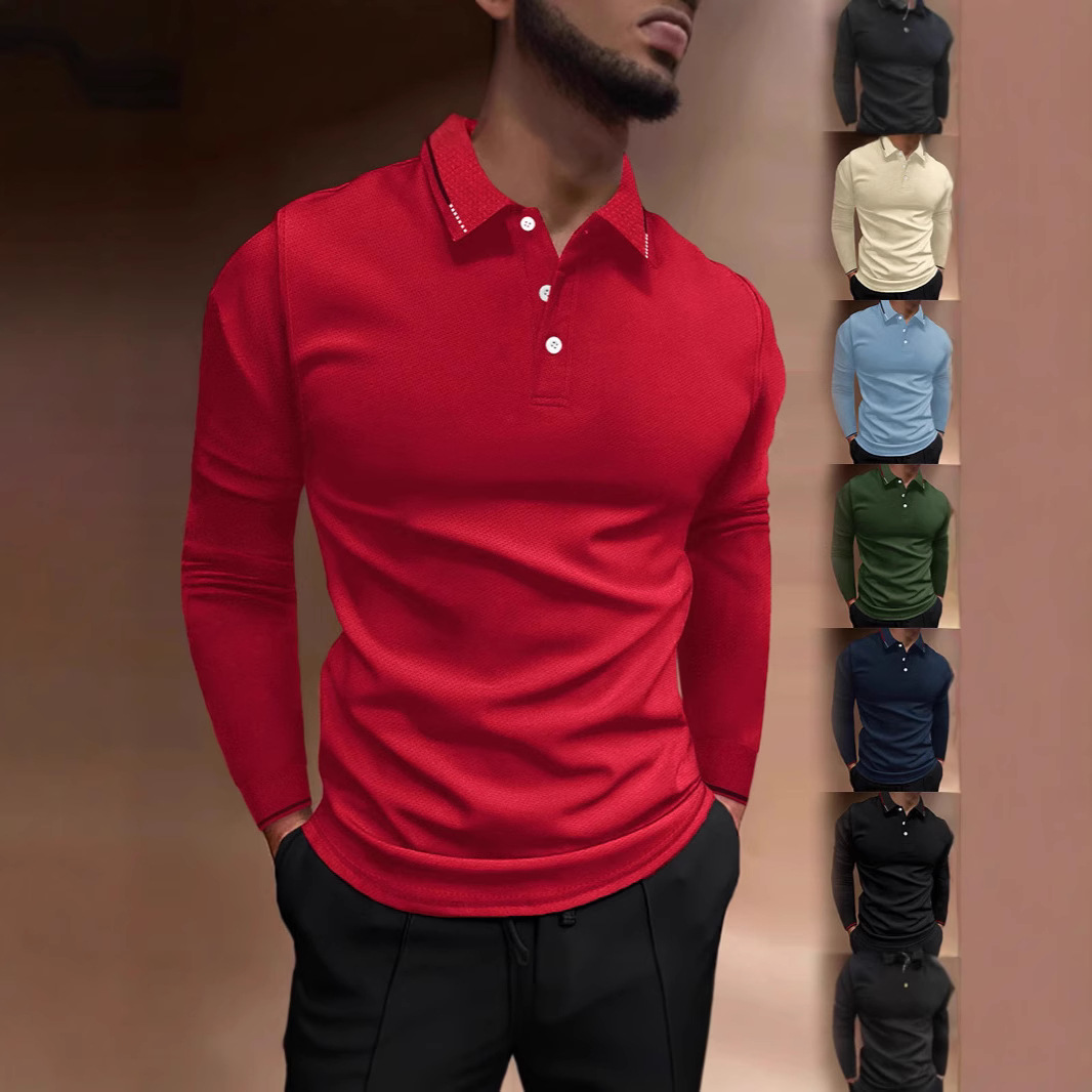 Amazon Europa y América Comercio exterior transfronterizo negocio de los hombres otoño fitness Deportes Ocio cuello alto manga larga Polo de rayas verticales