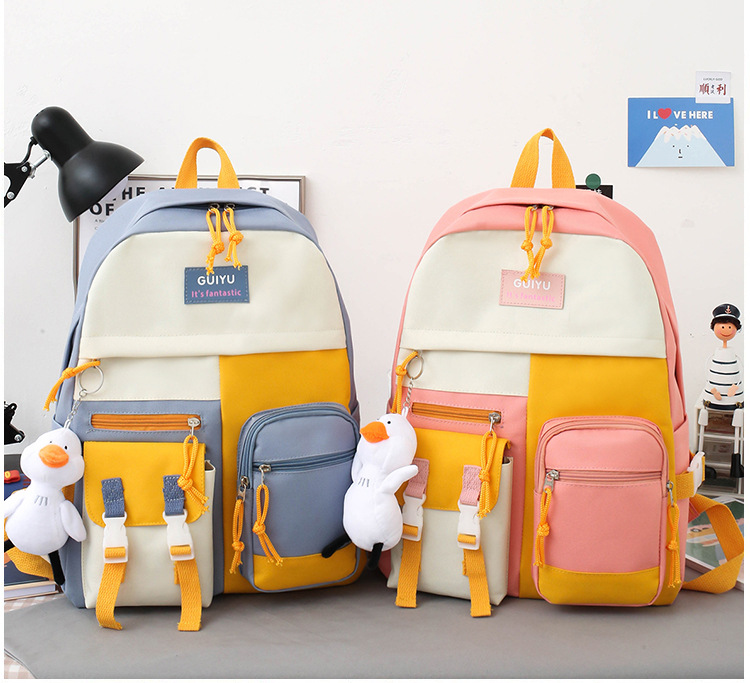 Canvas Large-capacity Korean Style Contrast Color Backpack Wholesale Nihaojewelry display picture 7