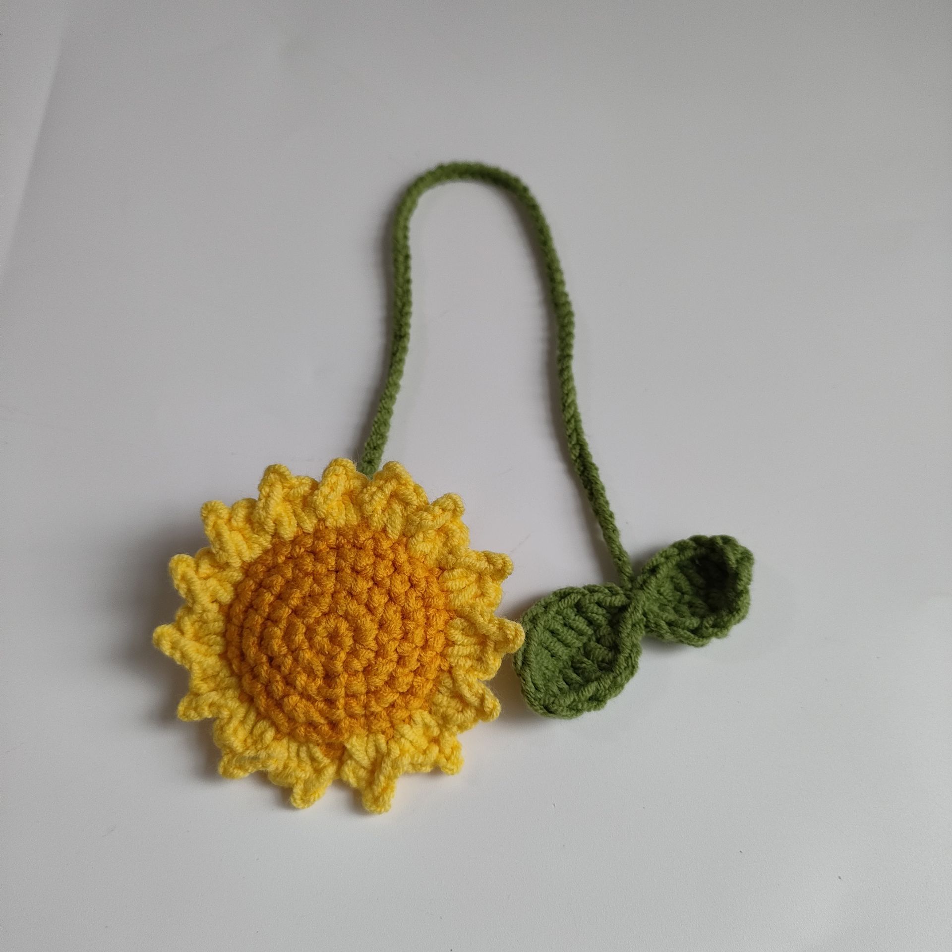 Hecho tejida a mano planta de lana bricolaje llavero girasol Camelia pequeña bolsa colgante producto terminado