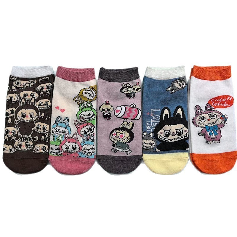 Calcetines de comercio exterior nuevos calcetines lindos de la historieta Calcetines de las mujeres ocasionales coreanas crayón pequeños nuevos calcetines de La Boca baja al por mayor