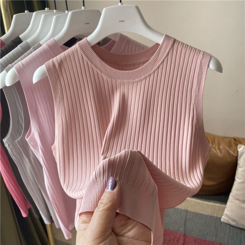 Plus Size Camisole Women's Summer Inner Layer White Short Knitted Slimming Thin Versatile Sleeveless Top Trendy