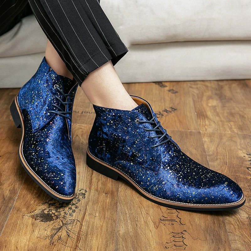 Высокие кожаные туфли больших размеров на AliExpress 38-45 размеров, короткие сапоги в британском стиле, ботинки Martin с блестками, модная кожаная обувь для парикмахера