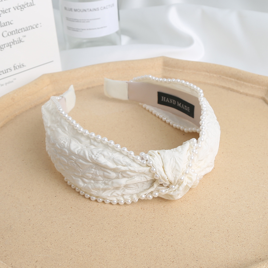 法式復古清新氣質發箍中間打結珍珠布藝頭箍頭飾發卡夾子甜美髮飾