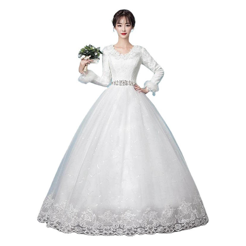 Vestido de novia estilo europeo y americano, nuevo modelo 2026, blanco cálido, manga larga, estilo francés súper romántico, ligero, para mujer.