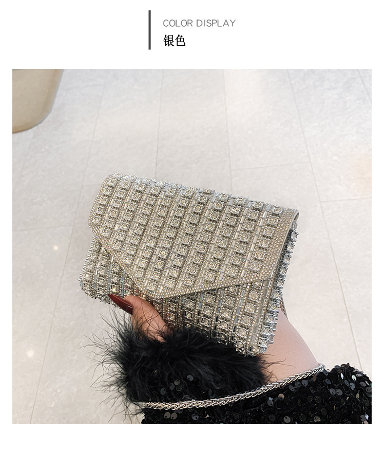 Cross-border bag bestsellers: Women's bag, chain, super shiny diamond-encrusted small square bag, crossbody bag, fashionable and versatile, socialite dinner bag undefined