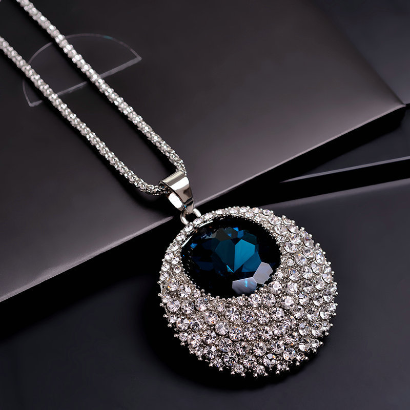 Korean New High-End Crystal round Autumn/Winter Sweater Chain All-Match Long Necklace Atmospheric Or