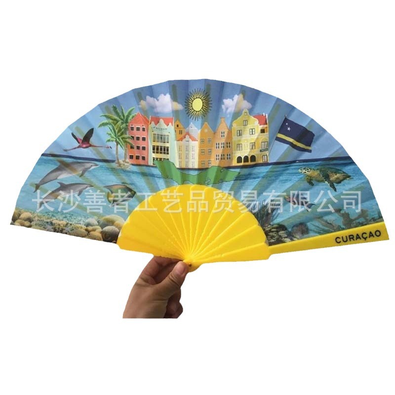 Fabricante portátil a prueba de agua 23CM ventilador de plástico para dibujar ventilador de publicidad de hueso de plástico personalizado ventilador plegable