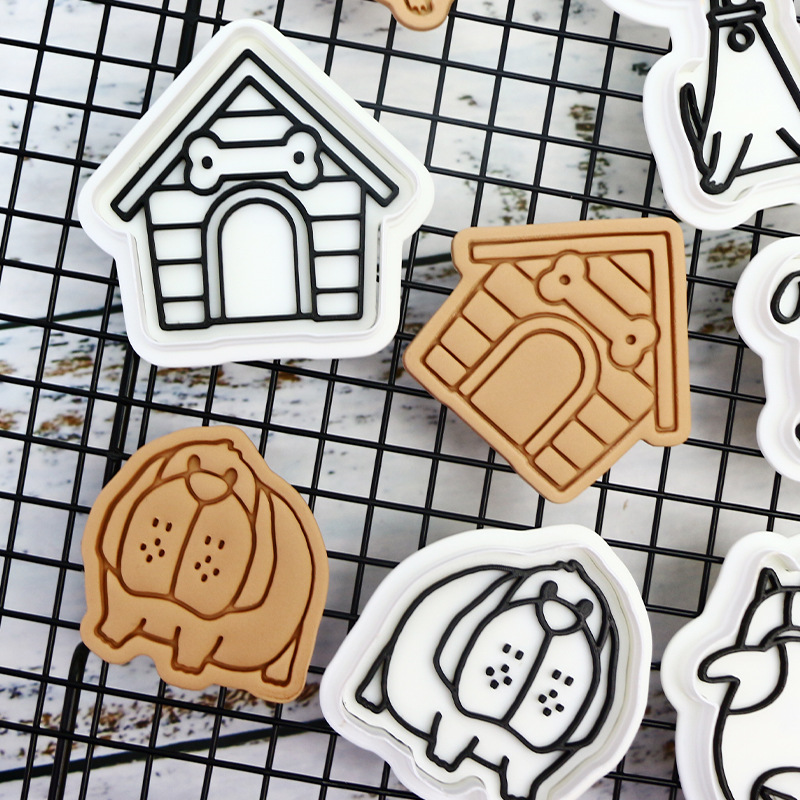 Molde de galletas de la serie para perros Molde de fondant de bricolaje para hornear de dibujos animados Molde de corte de galletas de glaseado de prensa tridimensional 3D