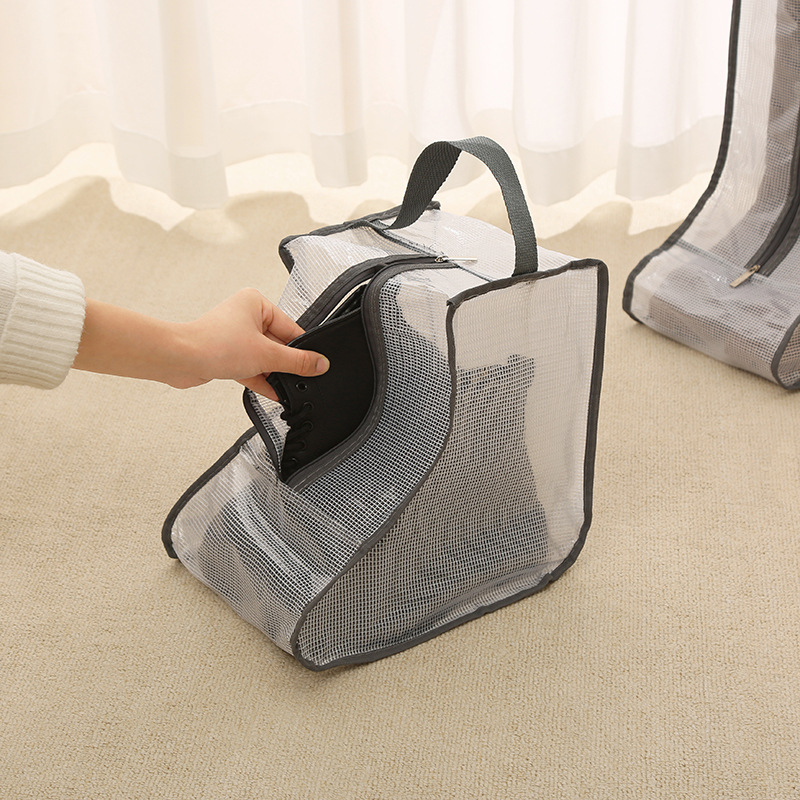 Household shoes storage bag transparent PVC zipper boot storage bag dustproof and moisture-proof visual long handheld shoes bag