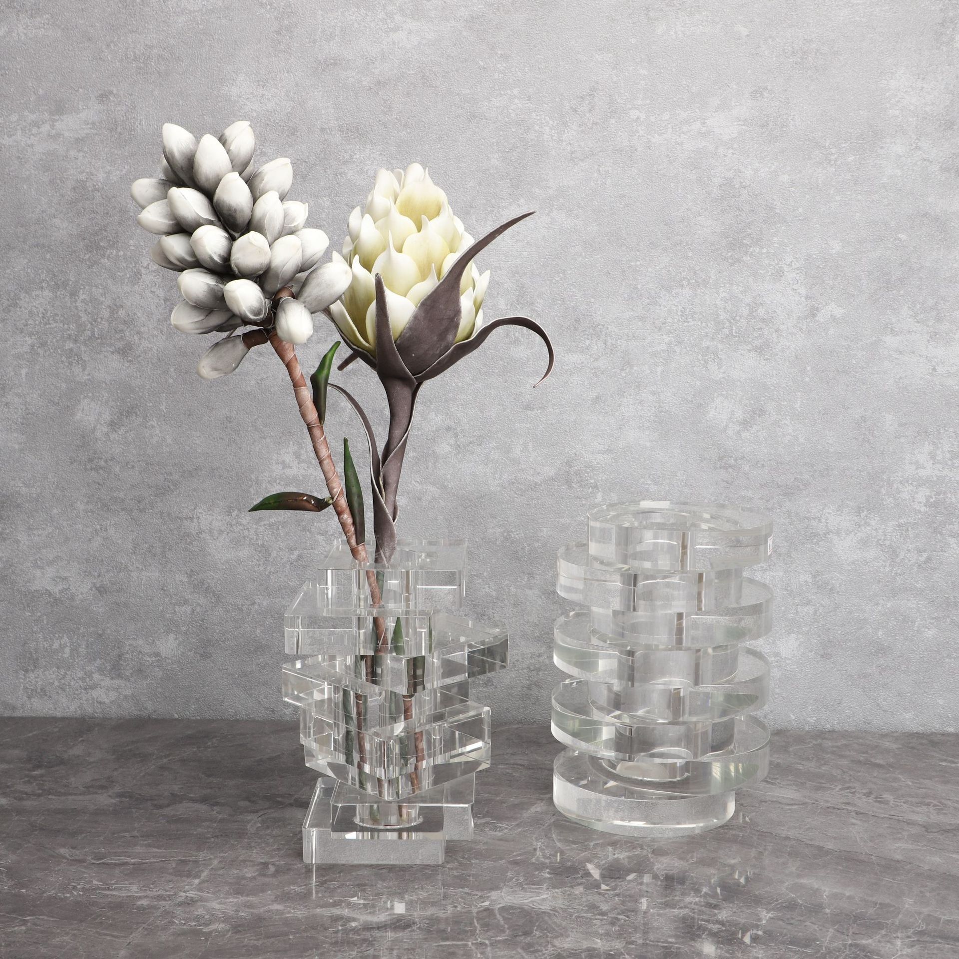 Nordic minimal crystal transparent twisting vase flower model model…