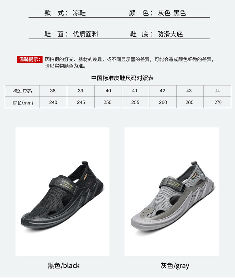 Dép sandal nam quai ngang kiểu La Mã bao đầu, thân lưới thoáng khí, đế cao su — 5512 dép sandal màu xám, 5512 dép sandal đen chi tiết 3