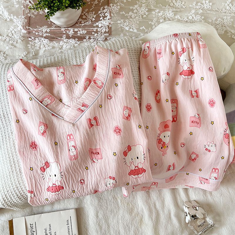 Comercio exterior transfronterizo en nombre de la nube pijamas de algodón para mujer verano nuevo tiro real dulce jersey pantalones cortos de manga corta traje de servicio a domicilio
