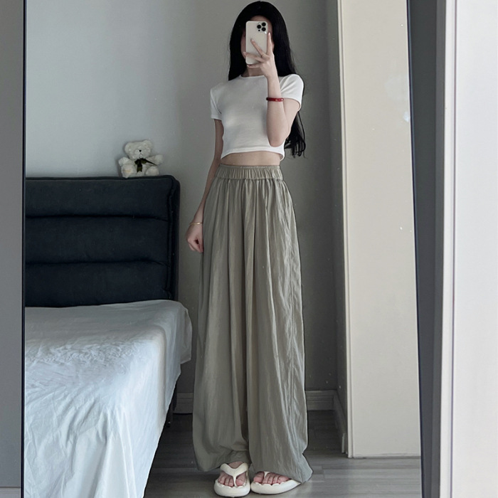 プラスサイズストレートカジュアル山本パンツファットMM薄いプリーツナローパンツワイドレッグパンツレイジースタイルスリムウォーキングパンツ|undefined
