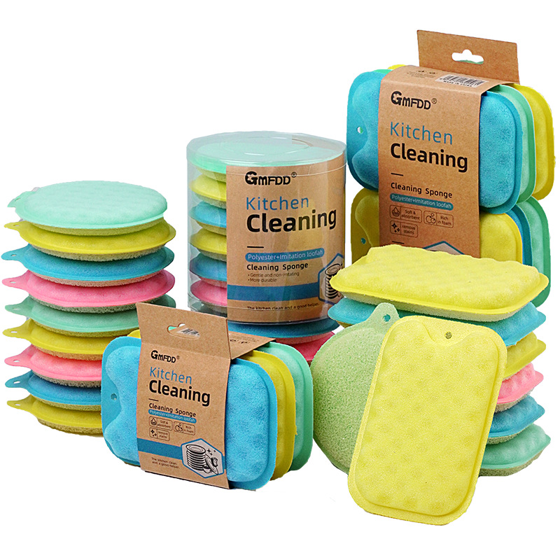 Dot esponja de doble cara antiadherente aceite de limpieza almohadilla de fregado plato paño cocina hogar lavavajillas bloque de esponja trapo mágico