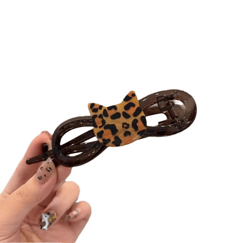 キュートでかわいいヒョウ柄の猫ツイストクリップ、女性用のハイエンドの後頭部ワンライングリップクリップ、ファッショナブルで多用途|undefined