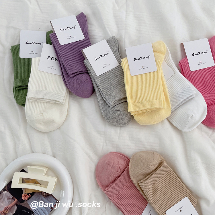 Spring and Summer New Candy Color Strip Cotton Socks Little Red Book Same Short Socks Solid Color Mid-tube Socks Women's Socks Breathable Thin Spring and Summer New Candy Color Strip Cotton Socks Little Red Book Same Short Socks Solid Color Mid-tube Socks Women's Socks Breathable Thin