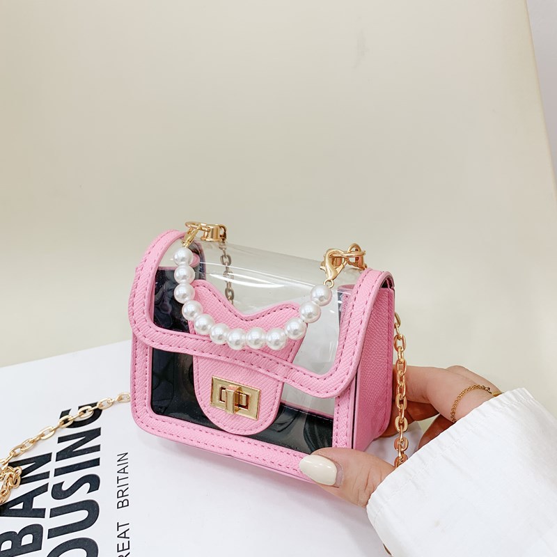 Bolso de hombro de moda para niña pequeña, bolso de gelatina para niños transparente de estilo occidental, nuevo bolso de bebé con cadena de perlas