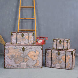 复古装饰收纳箱酒店会所茶几床头柜储物皮箱服装店橱窗道具箱