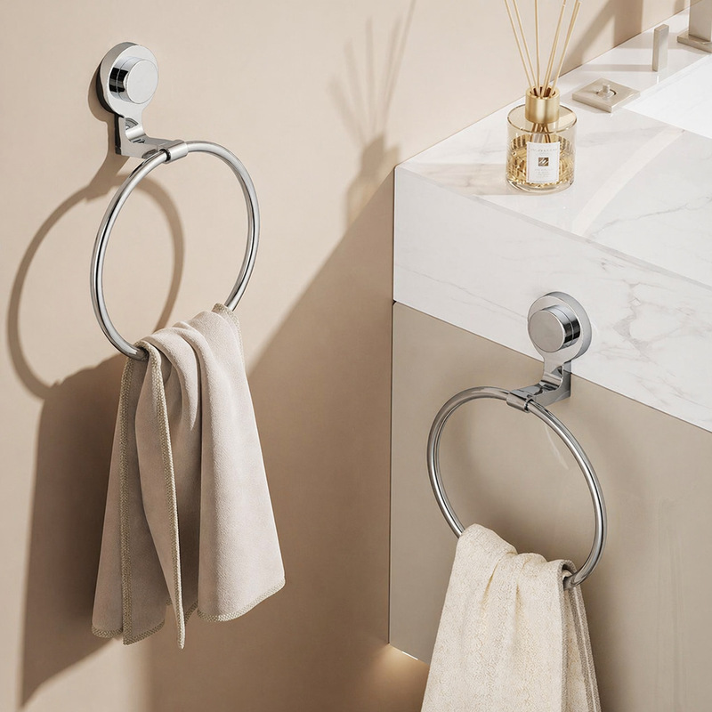 Vacuum Suction Cup Stainless Steel Towel Ring No-Drill Towel Rack Bathroom Toilet Wall-Mounted Towel Hanger