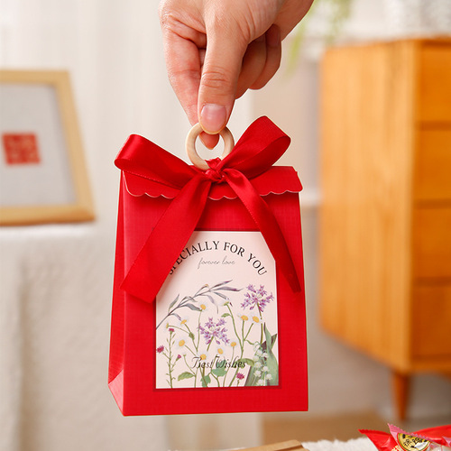 Fresh Wood System Handbag Lightweight Luxury Gift Box for Wedding Candy, High-End Wedding Table Candy Small Gift Box Candy Packaging Box