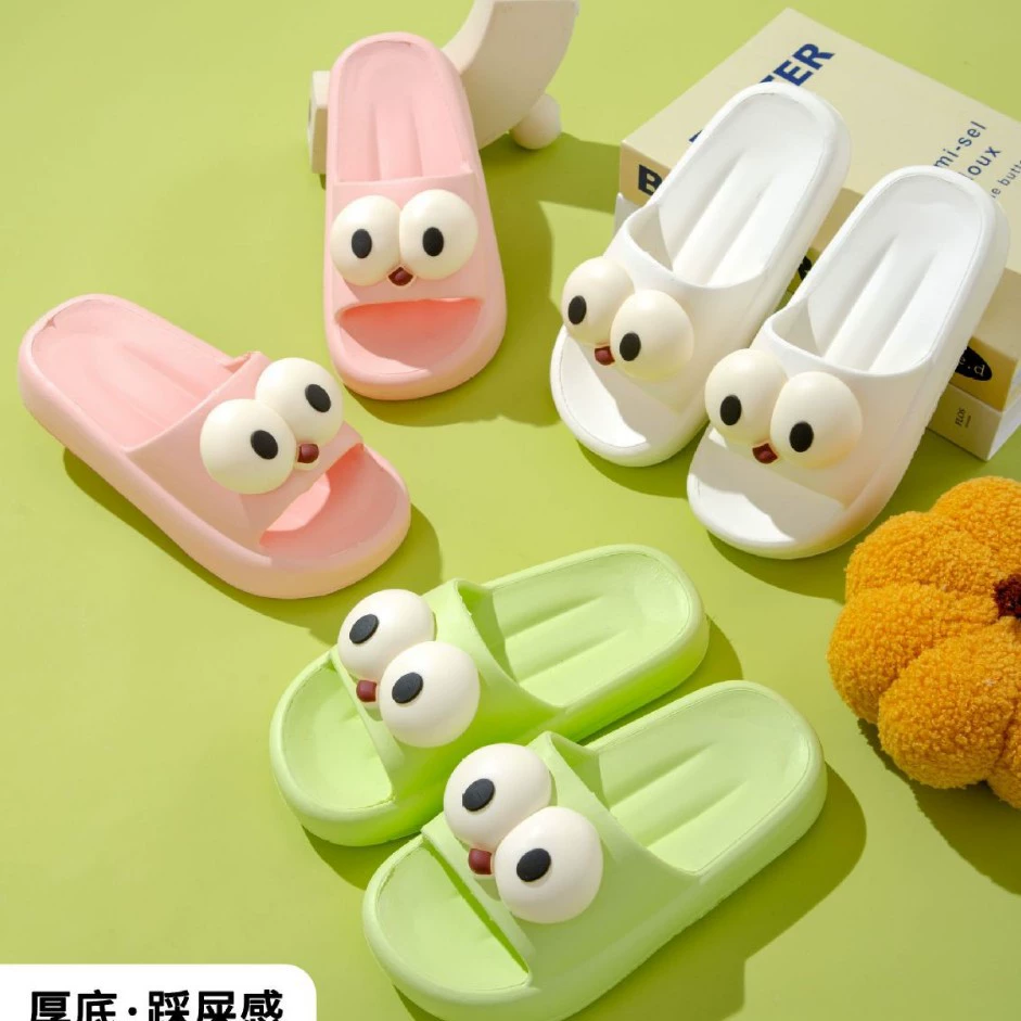 Интернет-красное веселье большие глаза холодные тапочки женские летние новые домашние купания на толстом дне холодные тапочки пара противоскользящие