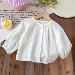女童森系刺繡繡花襯衫娃娃衫夏季女寶寶田園文藝風薄款透氣襯衣潮