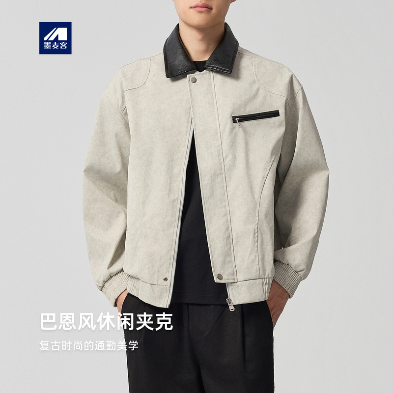 Moomaike Barn Style Tie-Dye Distressed Jacket for Men 2026 Spring New Color-Blocking Loose Men's Jacket 81386