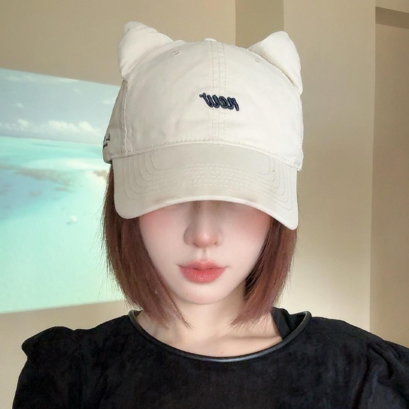 甜美猫耳朵棒球帽子女款日系甜美休闲百搭宽檐大头围显脸小鸭舌帽|undefined