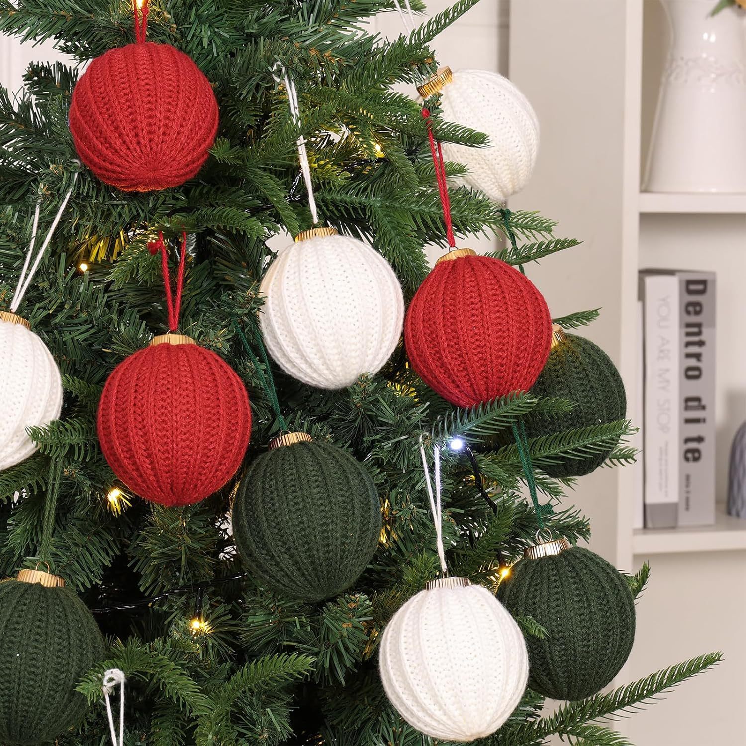 Colgante de lana de punto de color de Navidad colgante de Navidad rojo verde mezcla de árbol de Navidad decoración colgante de atmósfera de vacaciones