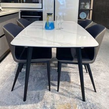 岩板實木餐桌意式餐桌椅組合家用小戶型現代輕奢長方型亮光飯桌