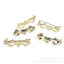 纯铜保色18k金蝴蝶结胸针diy服饰手作配件安全锁头蝴蝶结胸针