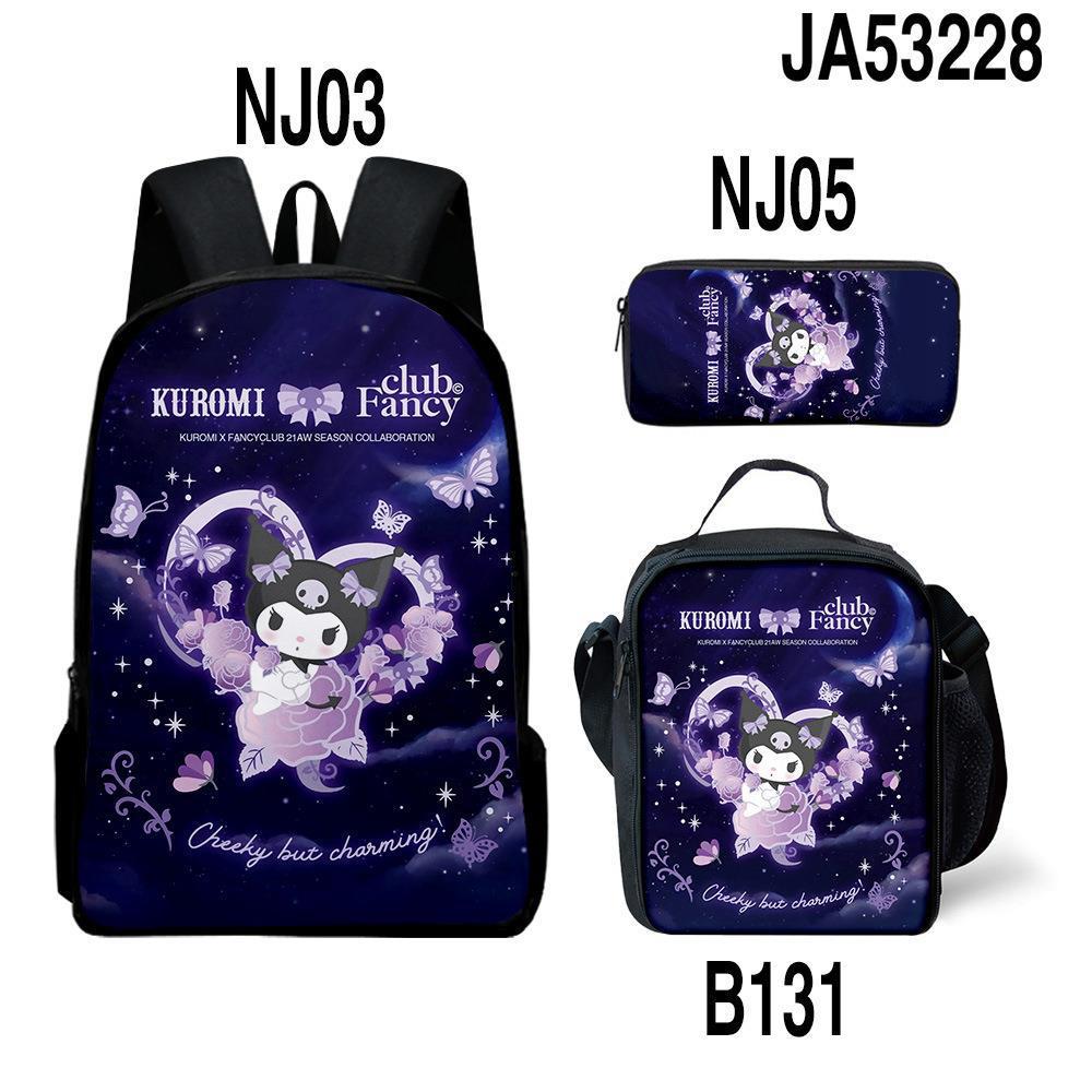 Promoción del nuevo Sanrio Kulomi kuromi mochila para estudiantes bolso de tres piezas bolso pequeño bolso de hombro libro