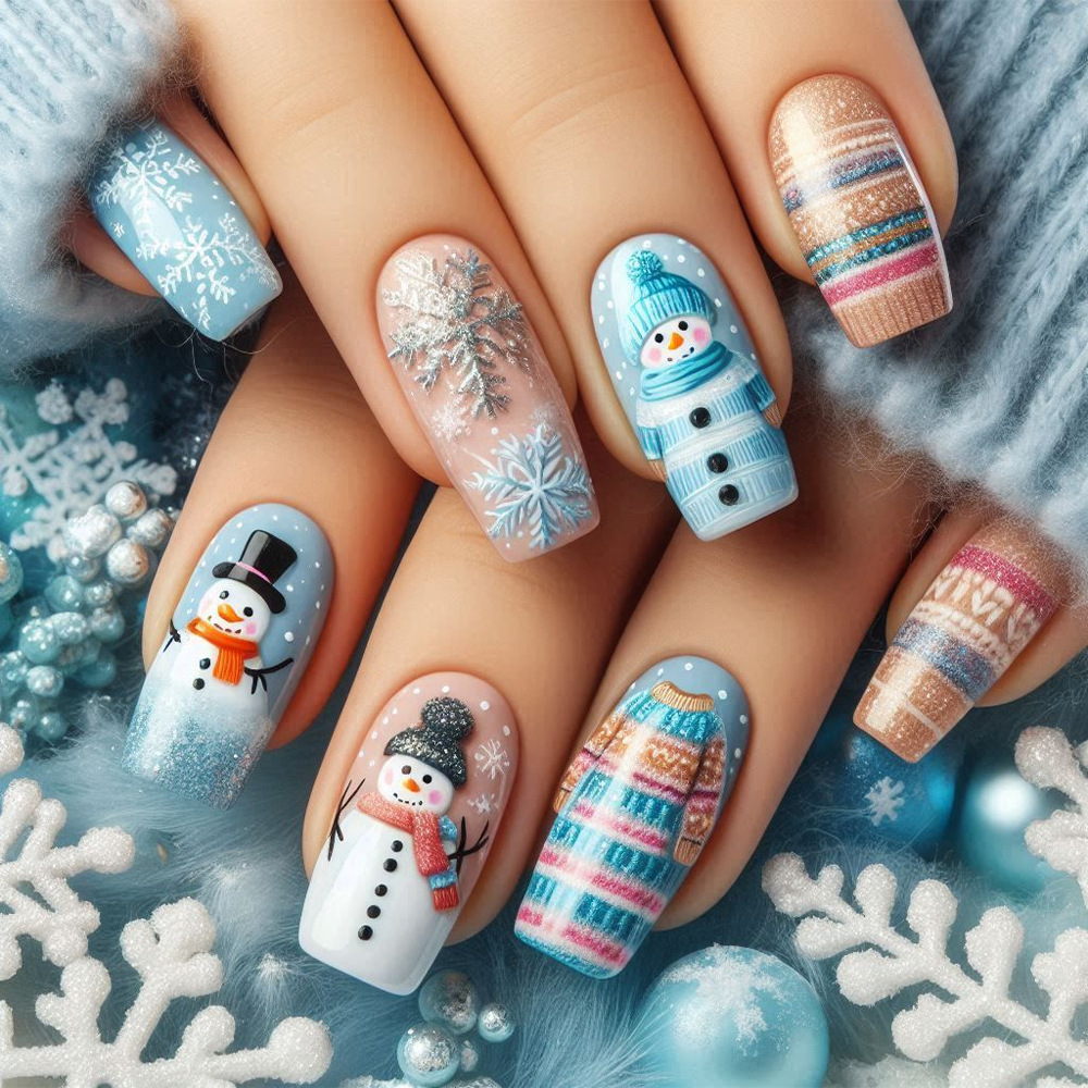 Comercio exterior venta caliente Navidad uñas en relieve parches de uñas de nieve atmósfera de vacaciones dulce usar parches de uñas