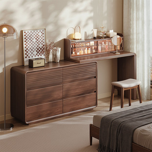Wooden Dressing Table and Cupboard Integrated 2025 New Bedroom Modern Simple Dressing Table Mid-Century Style Bedside Storage Cabinet