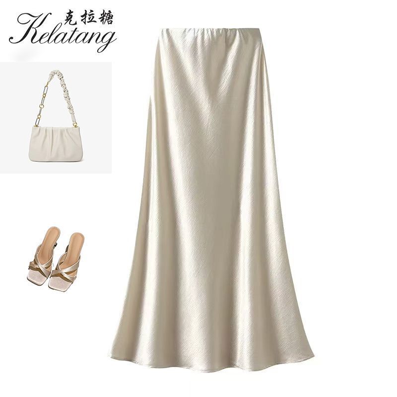 Angola Red Gilt Acetate Satin Fishtail Skirt Women's New Autumn Skirt Slimming Long Skirt