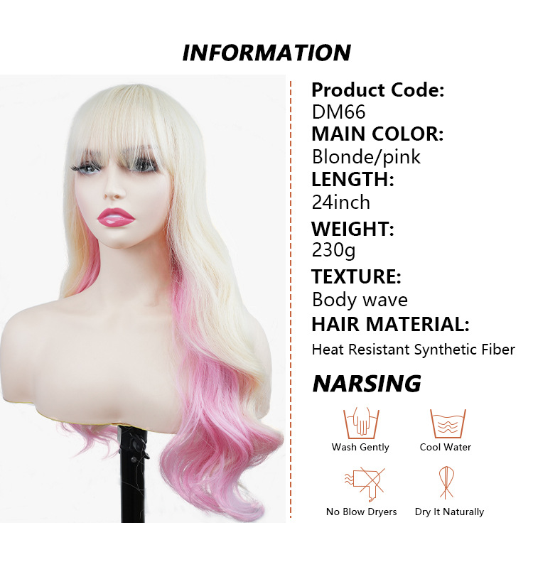 Synthetische Perücke, Chemiefaser-Perücke, komplettes Set mit geteiltem Pony und großen, gewellten, langen, lockigen Party-Perücken_voghion.com