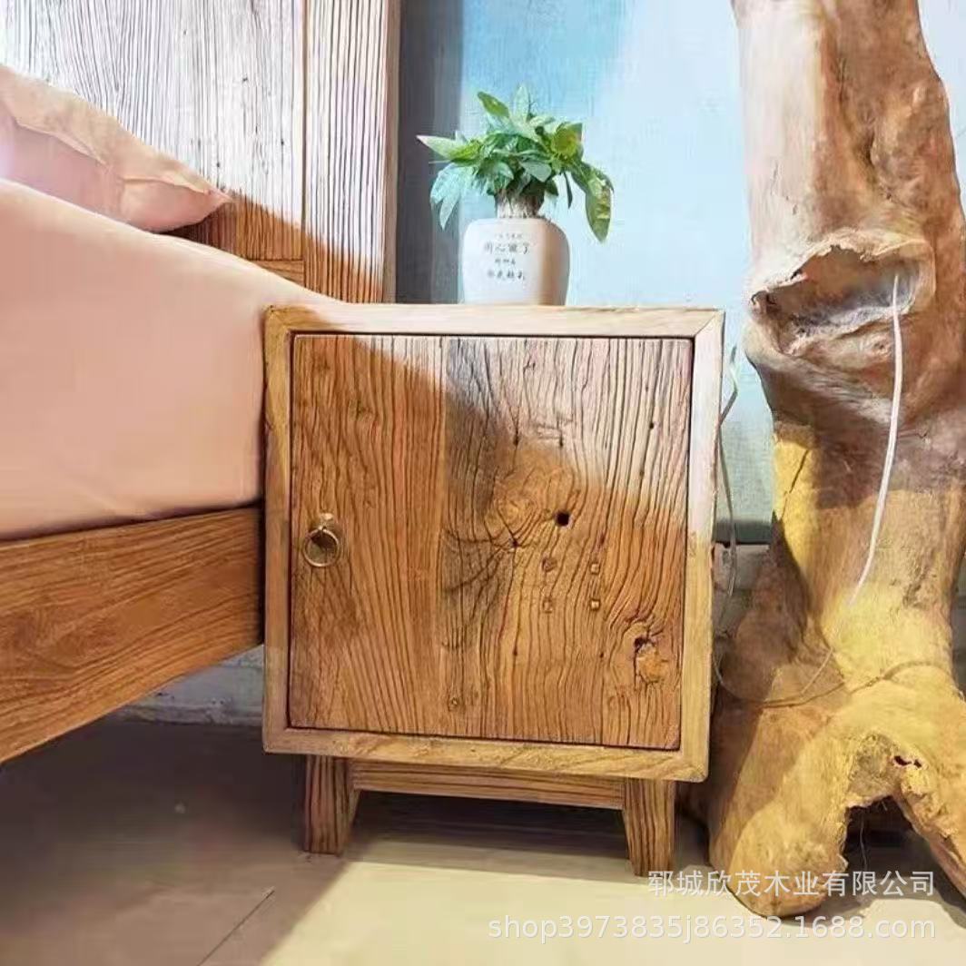 Cross-Border Elm Wood Original Ecological Old Door Panel Side Cabinet B&B Bookshelf Silent Style Storage Corner Table Storage Wooden Box Bedside Cabinet