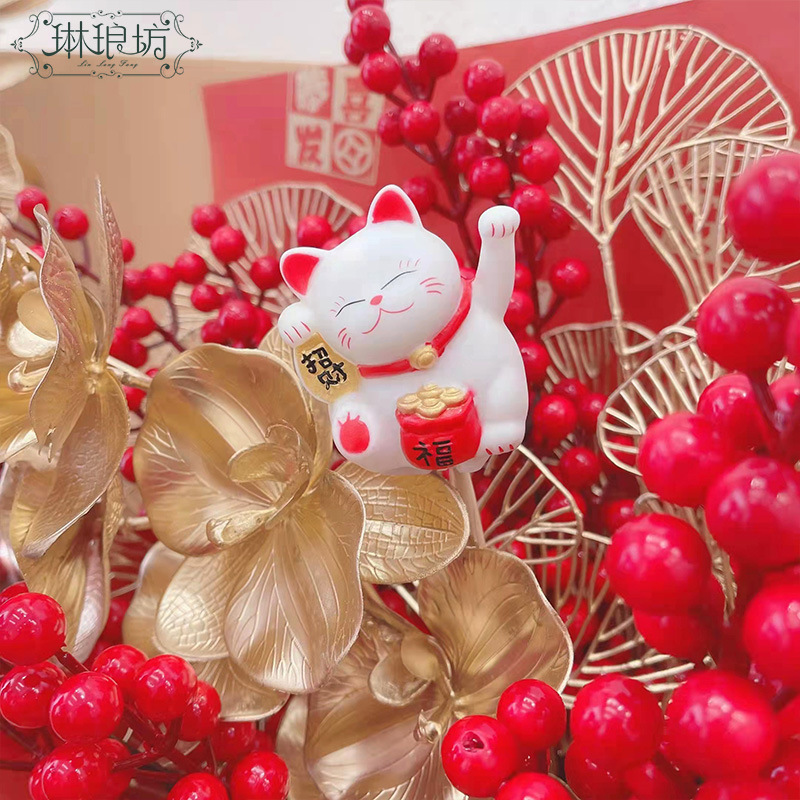 Luminoso gato afortunado Año Nuevo festivo de Año Nuevo flor bendición cubo decoración flores embalaje de regalo auspicioso floral Cadena de luz electrónica